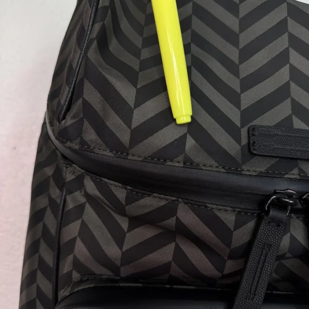 Uri Minkoff Stanton Backpack Laptop Bag Chevron Nylon Black Travel School NEW